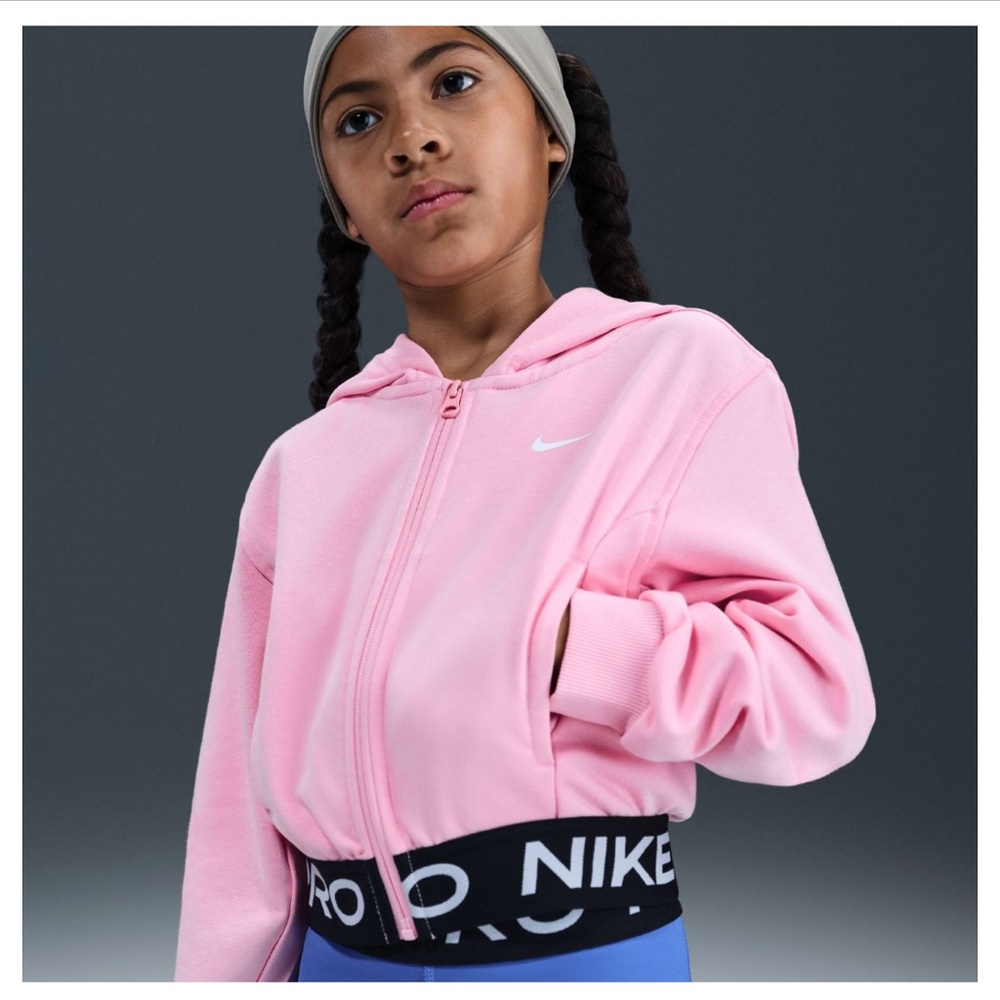 Girls NWOT Nike Pro Fleece Dri fit Zip Hoodie Sweatshirt Pink